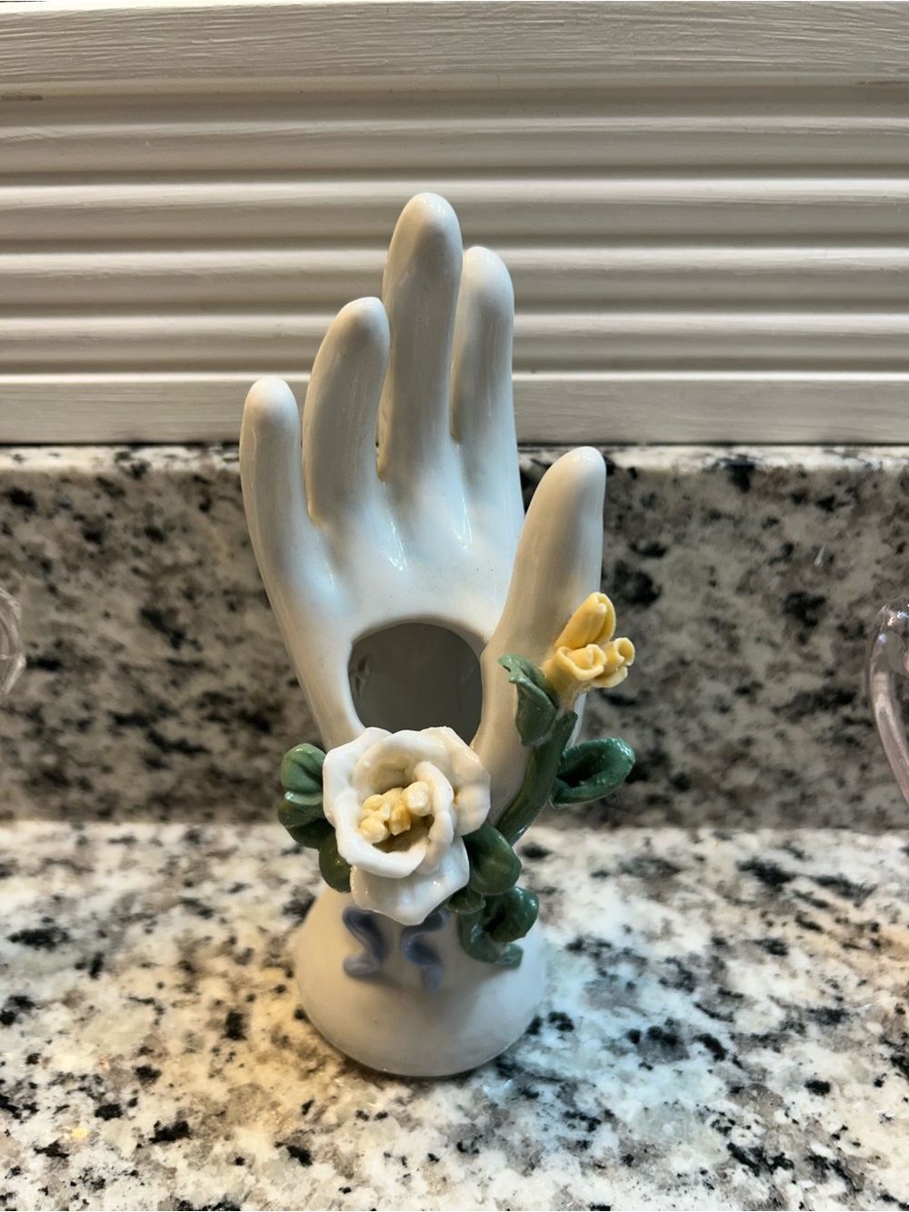 White Porcelain Hand Vase with Yellow Floral Accents